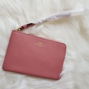 Coach Wristlet Vintage Pink Leather Corner Zip NWT